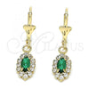 Oro Laminado Dangle Earring, Gold Filled Style with Green and White Crystal, Polished, Golden Finish, 02.122.0115.6