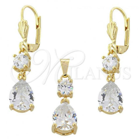Oro Laminado Earring and Pendant Adult Set, Gold Filled Style with  Cubic Zirconia, Golden Finish, 5.054.008