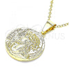 Oro Laminado Fancy Pendant, Gold Filled Style Jesus and Virgen Maria Design, Polished, Golden Finish, 05.213.0124