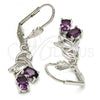 Rhodium Plated Dangle Earring, Cherry Design, with Amethyst and White Cubic Zirconia, Polished, Rhodium Finish, 02.205.0049.8