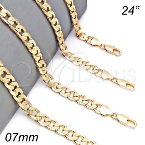 Oro Laminado Basic Necklace, Gold Filled Style Pave Cuban Design, Polished, Golden Finish, 04.213.0160.24