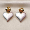 Oro Laminado Stud Earring, Gold Filled Style Heart Design, Polished, Tricolor, 02.170.0560.1