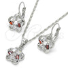 Rhodium Plated Earring and Pendant Adult Set, Flower Design, with Garnet and White Cubic Zirconia, Polished, Rhodium Finish, 10.210.0093.5