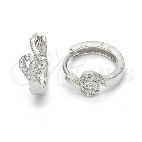 Sterling Silver Huggie Hoop, with White Micro Pave, Polished, Rhodium Finish, 02.175.0179.15