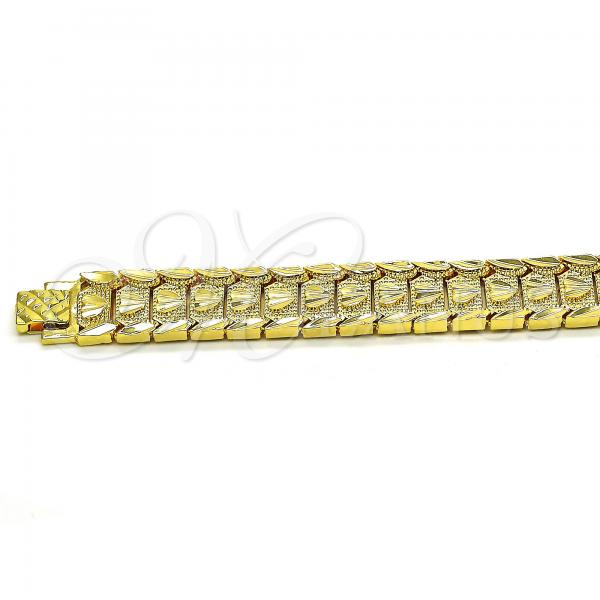 Oro Laminado Solid Bracelet, Gold Filled Style Heart Design, Diamond Cutting Finish, Golden Finish, 03.100.0073.08