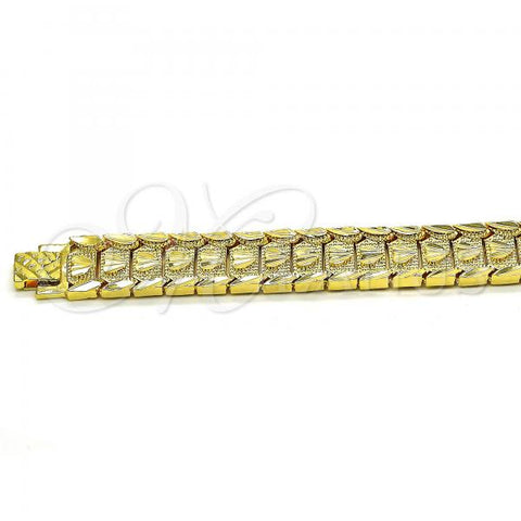 Oro Laminado Solid Bracelet, Gold Filled Style Heart Design, Diamond Cutting Finish, Golden Finish, 03.100.0073.08