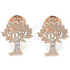 Sterling Silver Stud Earring, Tree Design, with White Micro Pave, Polished, Rose Gold Finish, 02.336.0051.1
