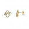 Oro Laminado Stud Earring, Gold Filled Style Infinite Design, with White Micro Pave, Polished, Golden Finish, 02.122.0077