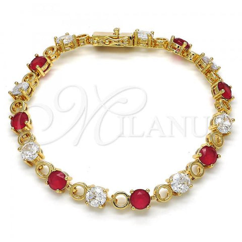 Oro Laminado Tennis Bracelet, Gold Filled Style with Ruby and White Cubic Zirconia, Polished, Golden Finish, 03.210.0070.2.08