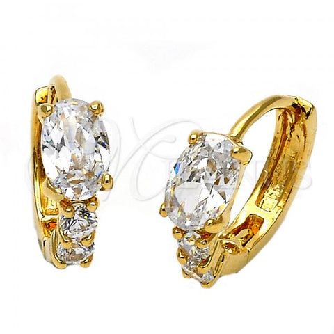 Oro Laminado Huggie Hoop, Gold Filled Style with White Cubic Zirconia, Polished, Golden Finish, 5.132.016