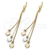 Oro Laminado Long Earring, Gold Filled Style Leaf Design, Diamond Cutting Finish, Tricolor, 5.076.010