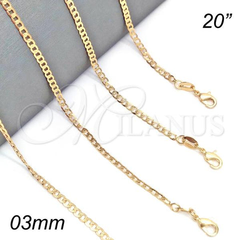 Oro Laminado Basic Necklace, Gold Filled Style Pave Cuban Design, Polished, Golden Finish, 04.32.0018.20