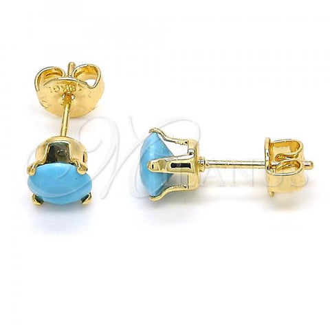 Oro Laminado Stud Earring, Gold Filled Style with Turquoise Cubic Zirconia, Polished, Golden Finish, 5.128.165