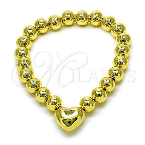 Oro Laminado Fancy Bracelet, Gold Filled Style Heart and Ball Design, Polished, Golden Finish, 03.341.2282.07