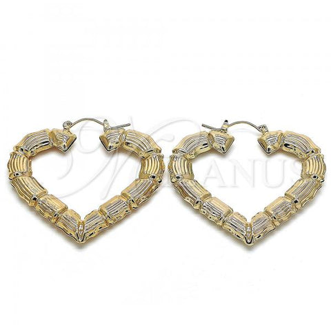 Oro Laminado Large Hoop, Gold Filled Style Heart and Bamboo Design, Polished, Golden Finish, 02.60.0150.55