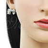 Rhodium Plated Stud Earring, Bow Design, Diamond Cutting Finish, Rhodium Finish, 02.341.0203.1