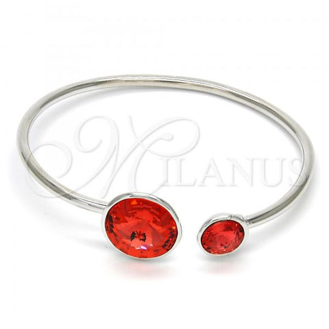 Rhodium Plated Individual Bangle, with Padparadscha Swarovski Crystals, Polished, Rhodium Finish, 07.239.0003.8 (03 MM Thickness, One size fits all)