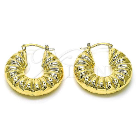 Oro Laminado Medium Hoop, Gold Filled Style Chunky Design, Diamond Cutting Finish, Golden Finish, 02.163.0286.30