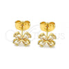 Oro Laminado Stud Earring, Gold Filled Style Flower Design, with Champagne Cubic Zirconia, Polished, Golden Finish, 02.310.0059