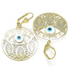 Oro Laminado Dangle Earring, Gold Filled Style Guadalupe and Evil Eye Design, Polished, Golden Finish, 02.351.0099