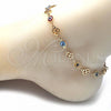 Oro Laminado Fancy Anklet, Gold Filled Style Evil Eye and Four-leaf Clover Design, Multicolor Resin Finish, Golden Finish, 03.326.0011.10