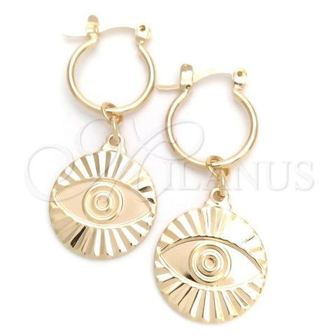 Oro Laminado Small Hoop, Gold Filled Style Evil Eye Design, Polished, Golden Finish, 02.58.0034.12