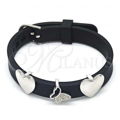 Rhodium Plated Fancy Bracelet, Butterfly and Heart Design, with White Micro Pave, Polished, Rhodium Finish, 03.63.1927.1.08