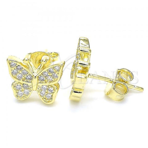 Sterling Silver Stud Earring, Butterfly Design, with White Micro Pave, Polished, Golden Finish, 02.336.0125.2