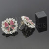 Oro Laminado Stud Earring, Gold Filled Style Bow Design, with White Crystal, Pink Enamel Finish, Golden Finish, 02.65.2175 *PROMO*