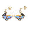 Oro Laminado Dangle Earring, Gold Filled Style Stroller Design, Blue Enamel Finish, Golden Finish, 02.32.0267 *PROMO*
