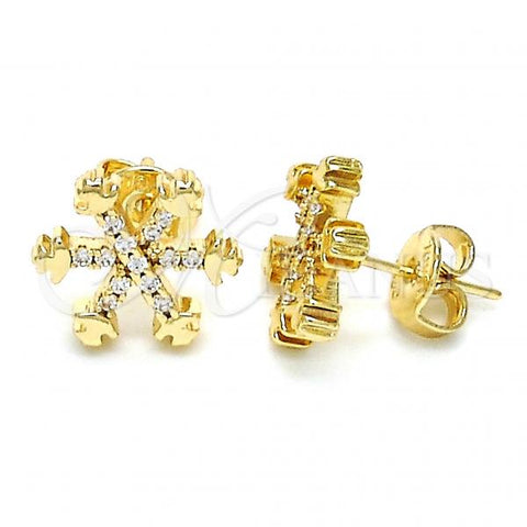 Oro Laminado Stud Earring, Gold Filled Style with White Cubic Zirconia, Polished, Golden Finish, 02.166.0004