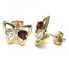 Oro Laminado Stud Earring, Gold Filled Style Butterfly Design, with Garnet and White Cubic Zirconia, Polished, Golden Finish, 02.26.0283.1