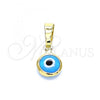 Oro Laminado Fancy Pendant, Gold Filled Style Evil Eye Design, Light Blue Resin Finish, Golden Finish, 05.63.1162.1
