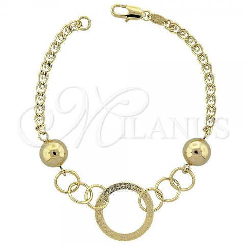 Oro Laminado Fancy Bracelet, Gold Filled Style Ball Design, Polished, Golden Finish, 5.005.002