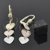 Oro Laminado Long Earring, Gold Filled Style Heart Design, Diamond Cutting Finish, Tricolor, 02.63.2178