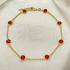 Oro Laminado Fancy Anklet, Gold Filled Style Paperclip Design, with Ruby Crystal, Polished, Golden Finish, 03.02.0089.10