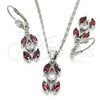 Rhodium Plated Earring and Pendant Adult Set, with Garnet and White Cubic Zirconia, Polished, Rhodium Finish, 10.210.0067.6