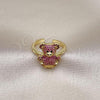 Oro Laminado Multi Stone Ring, Gold Filled Style Teddy Bear Design, with Ruby and Black Micro Pave, Polished, Golden Finish, 01.341.0112.2