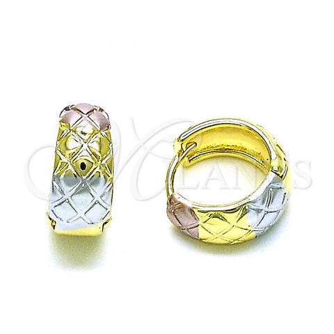 Oro Laminado Huggie Hoop, Gold Filled Style Diamond Cutting Finish, Tricolor, 02.102.0078.15