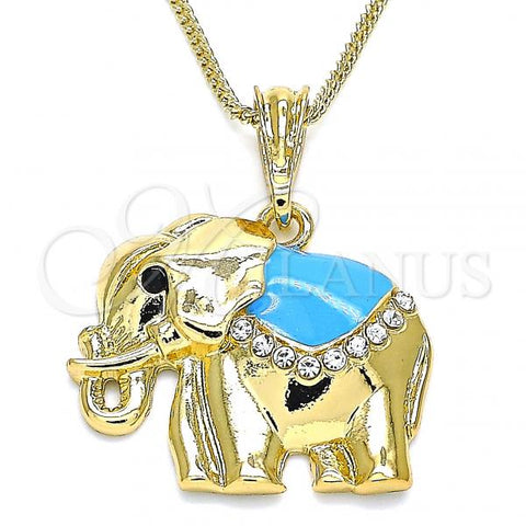 Oro Laminado Pendant Necklace, Gold Filled Style Elephant Design, with White and Black Crystal, Blue Enamel Finish, Golden Finish, 04.380.0025.1.20