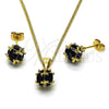 Oro Laminado Earring and Pendant Adult Set, Gold Filled Style Ball Design, with Black Cubic Zirconia, Polished, Golden Finish, 10.342.0252.1