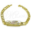 Oro Laminado Fancy Bracelet, Gold Filled Style San Judas and Pave Figaro Design, Polished, Tricolor, 03.351.0162.2.08