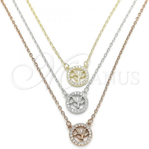 Sterling Silver Pendant Necklace, Tree Design, with White Cubic Zirconia, Polished, Tricolor, 04.369.0003.18