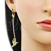 Oro Laminado Long Earring, Gold Filled Style Bird Design, with Cubic Zirconia, Golden Finish, 5.088.003