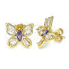 Oro Laminado Stud Earring, Gold Filled Style Butterfly Design, with Amethyst and White Cubic Zirconia, Polished, Golden Finish, 02.387.0036.2