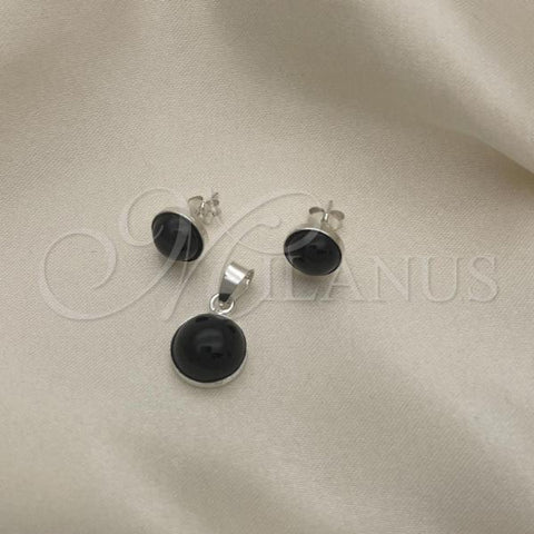 Sterling Silver Earring and Pendant Adult Set, with Green Pearl, Polished, Silver Finish, 10.392.0004
