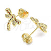 Oro Laminado Stud Earring, Gold Filled Style Dragon-Fly Design, with Garnet and White Micro Pave, Polished, Golden Finish, 02.156.0396.5