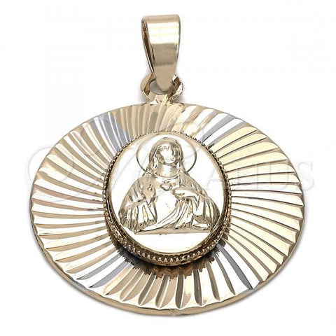 Oro Laminado Religious Pendant, Gold Filled Style Sagrado Corazon de Jesus Design, Diamond Cutting Finish, Tricolor, 5.196.012