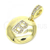 Oro Laminado Fancy Pendant, Gold Filled Style Initials Design, with White Cubic Zirconia, Polished, Golden Finish, 05.341.0002