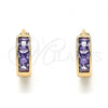 Oro Laminado Huggie Hoop, Gold Filled Style with Amethyst Cubic Zirconia, Polished, Golden Finish, 02.213.0207.12